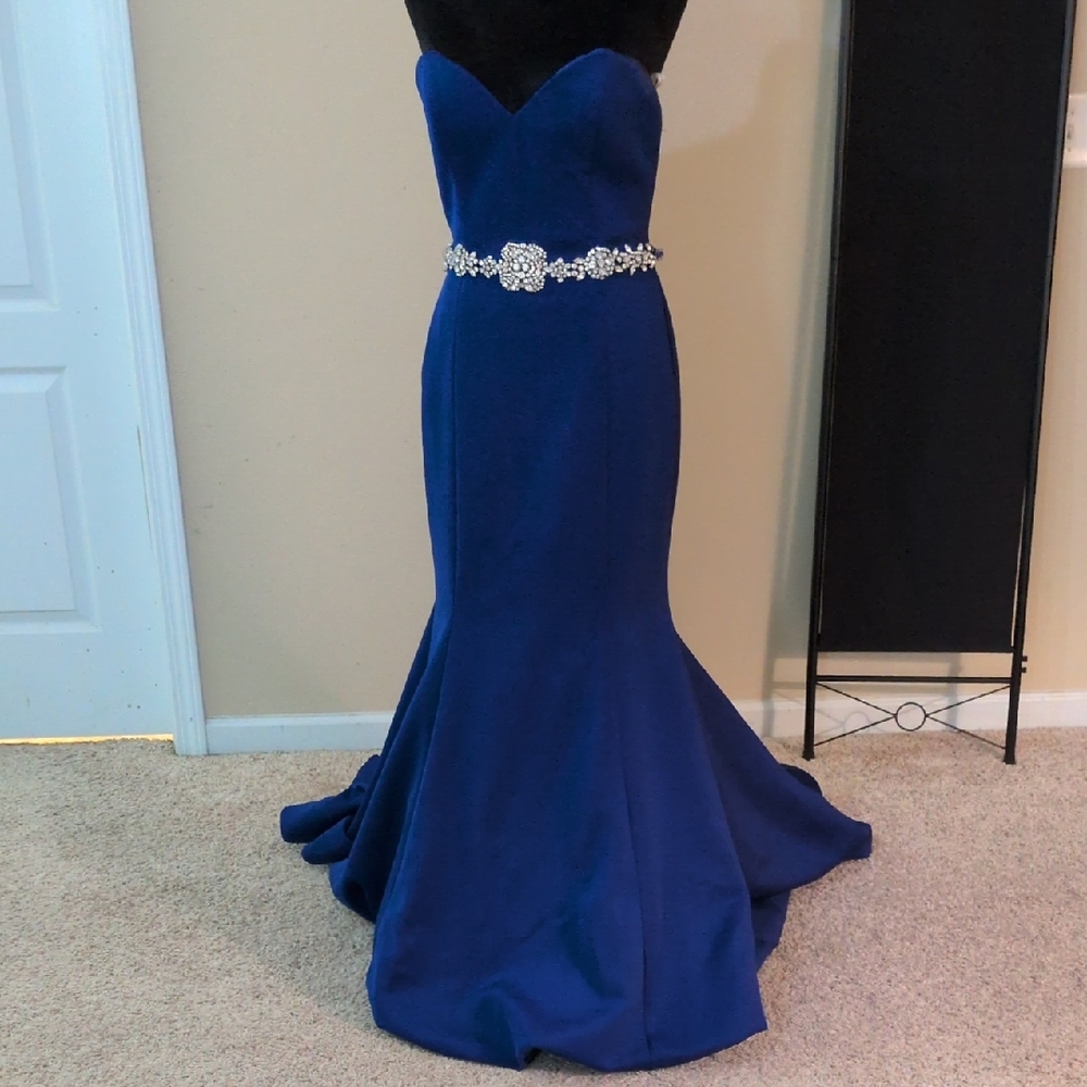 Jovani Royal Blue Strapless Mermaid Gown with Rhinestone Belt